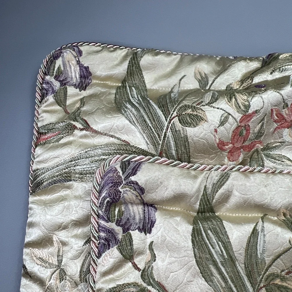 Croscill Home Pillowcase King Beige Floral Textured Cotton Piped Edges Set Of 2